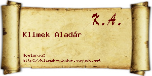 Klimek Aladár névjegykártya