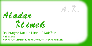 aladar klimek business card